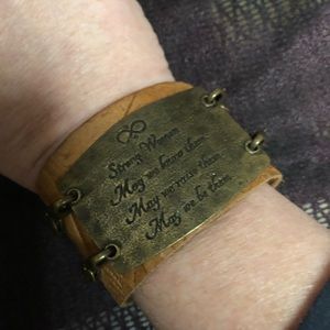 LE Tooled Leather & Brass Quote Bracelet- 526 $35 or $30 w/offer